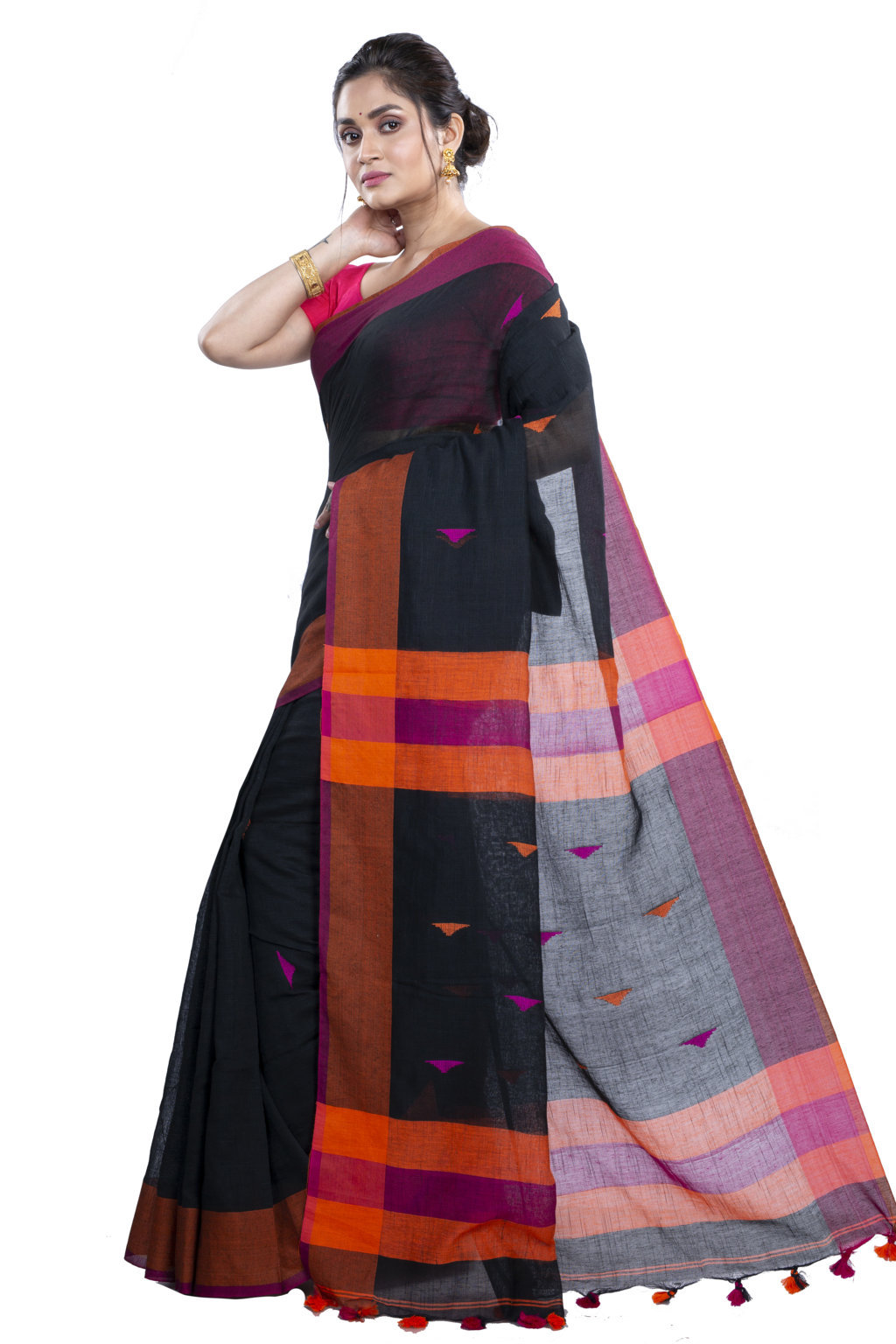 Black Pure Cotton Clasic_Than Hand Loom Saree (802)